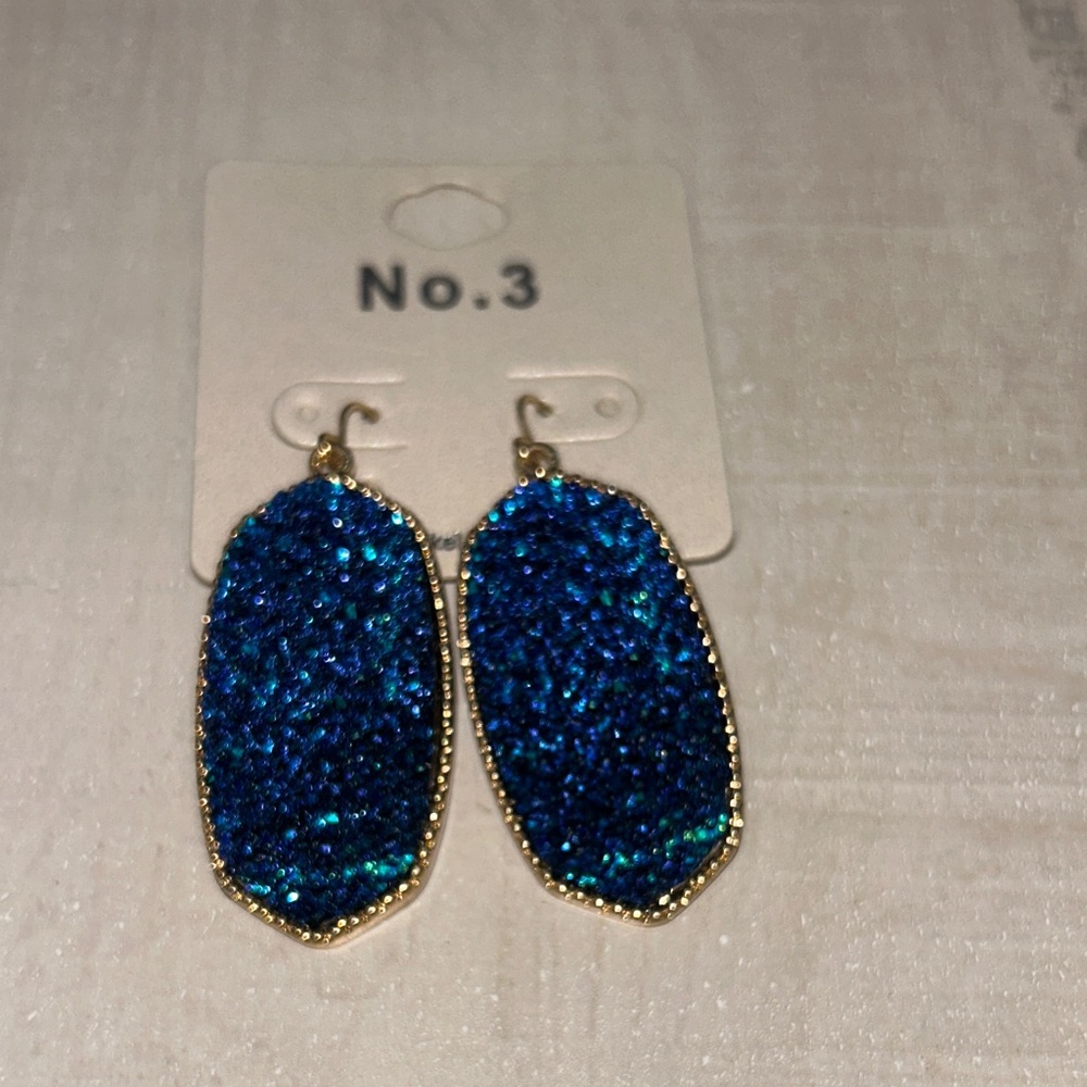 Blue and Gold Dangle Earrings